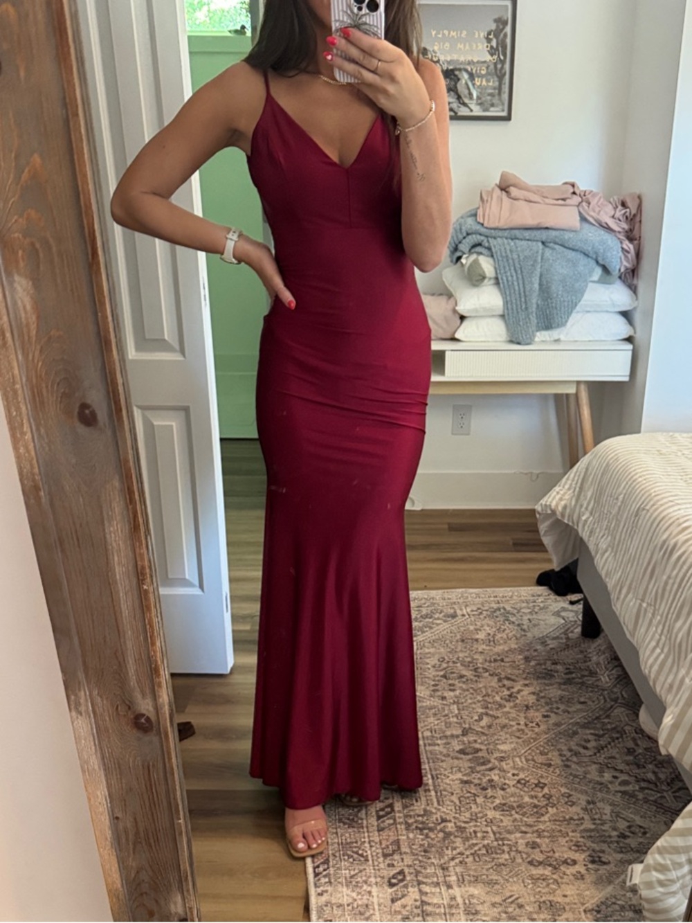 Fashion Nova Burgundy Sleeveless V-Neck Maxi Dress